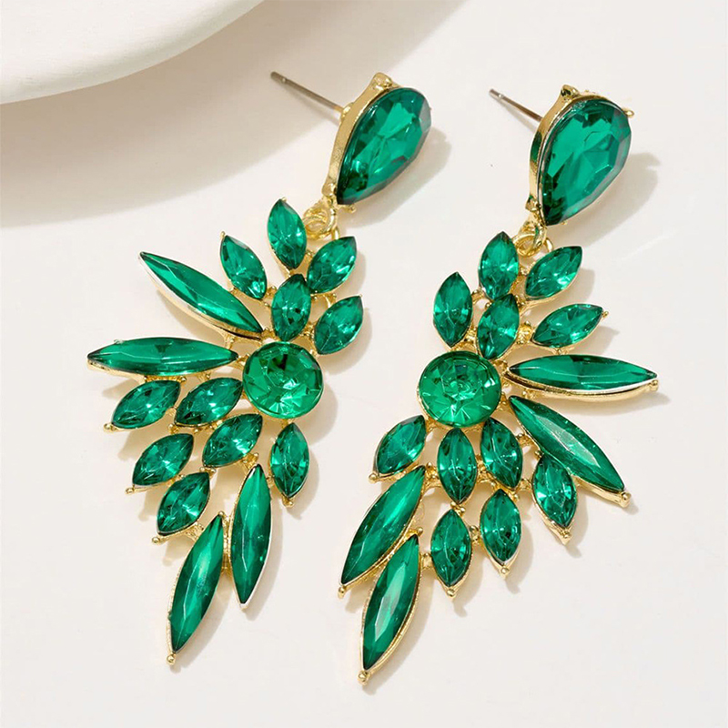 Green Gorgeous Stylish Girls' Wing Alloy Earrings with Rhinestone - STACEES