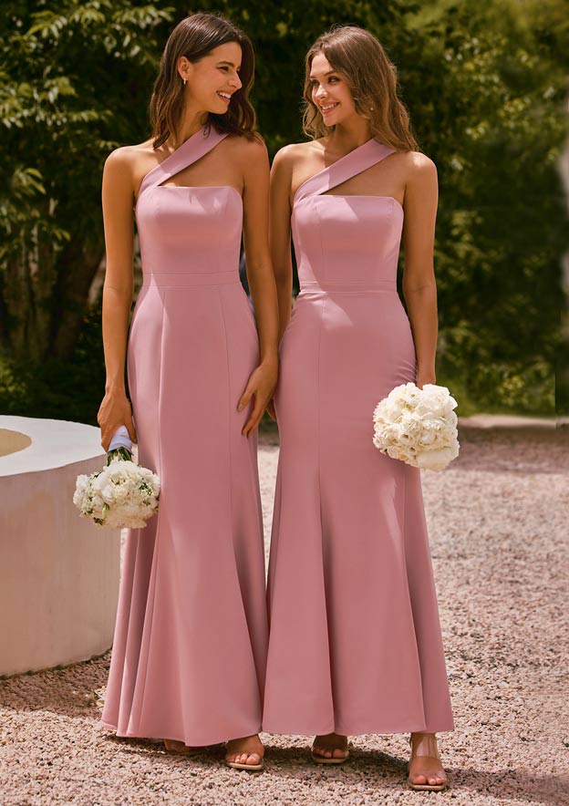 hot pink one shoulder bridesmaid dresses Xpluswear Design Plus Size Formal Hot Pink One Shoulder Long Sleeve Split 3D Tulle Maxi Dresses