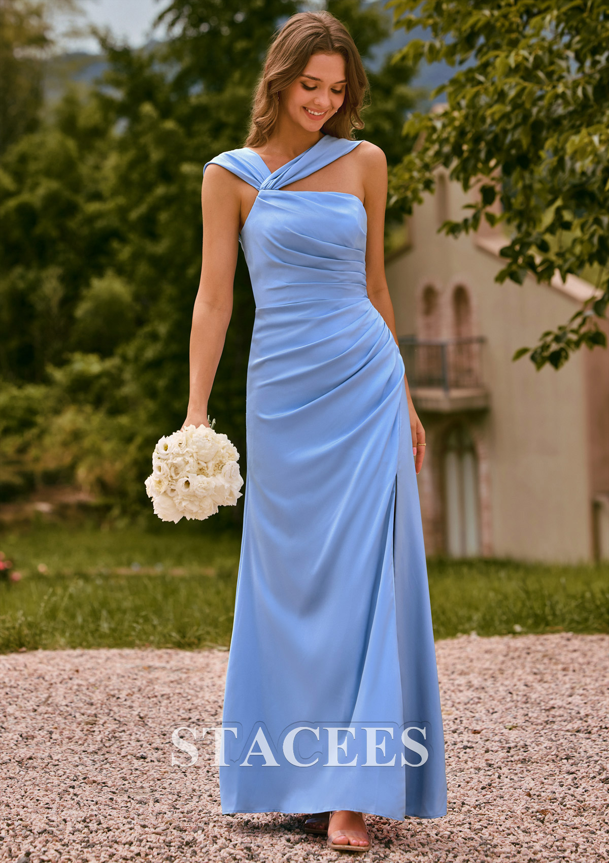 ruched bridesmaid dress Lilac Ruched One Shoulder Chiffon Floor Length Bridesmaid Prom Dress