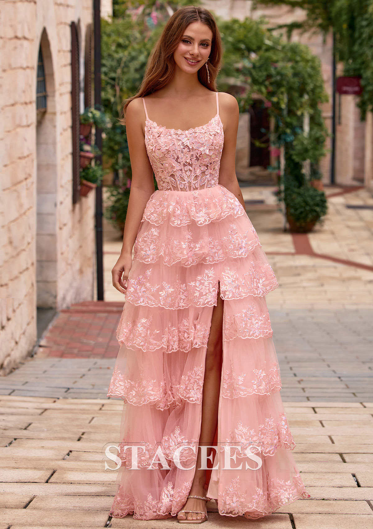 embroidered formal dress Long Prom with Contrasting Bodice Navy / Small The illusion corset bodice Jewel Floral Embroidery Pleated Formal