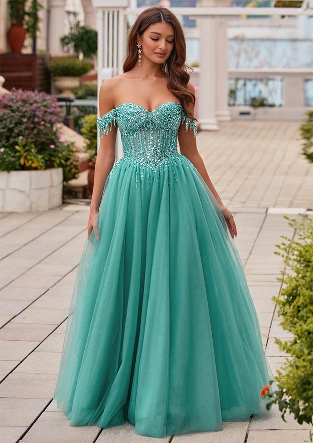 off the shoulder beaded prom dress Sequins Tassel Off-Shoulder Corset A-Line Zipper Back Modern mermaid dress Gracewasef on LTK Color:true black