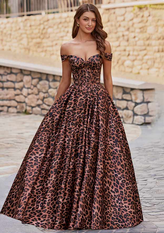 leopard trim a line ponte dress Stacees 2026 Print A-line Off-the-Shoulder Corset Prom Talbots leopard