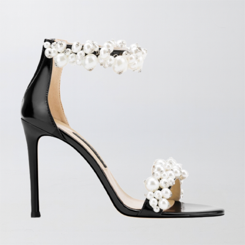 Noir Femmes cuir microfibre talons à bout ouvert sandales bal chaussures de mode - STACEES
