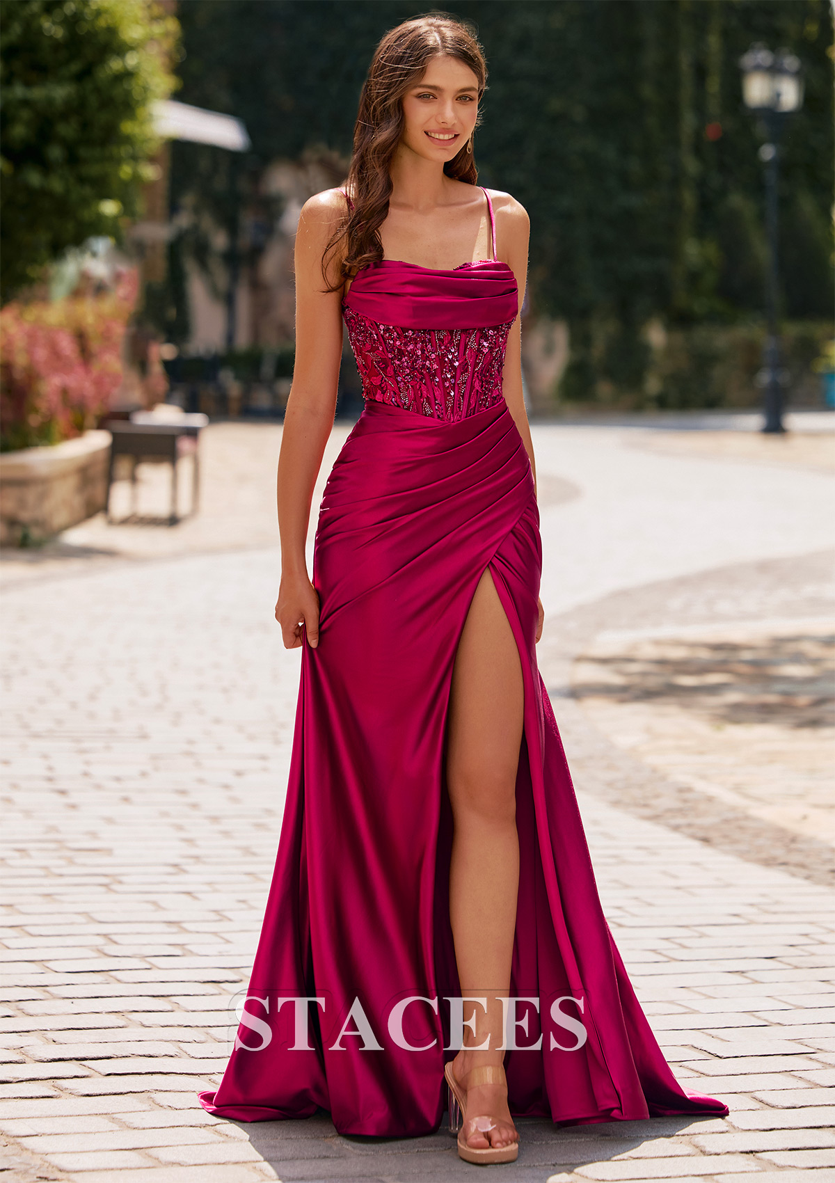 fitted beaded prom dresses Beaded Cutout Prom Dress With Slit 49995