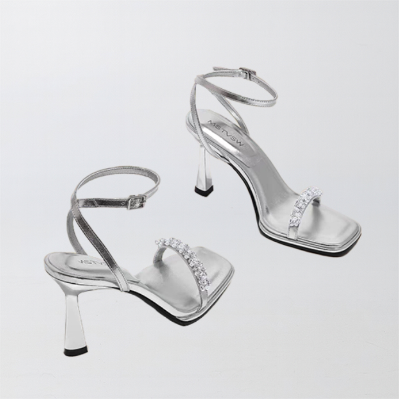 Argent Talons à bout ouvert sandales cuir microfibre extérieur chaussures de mode - STACEES
