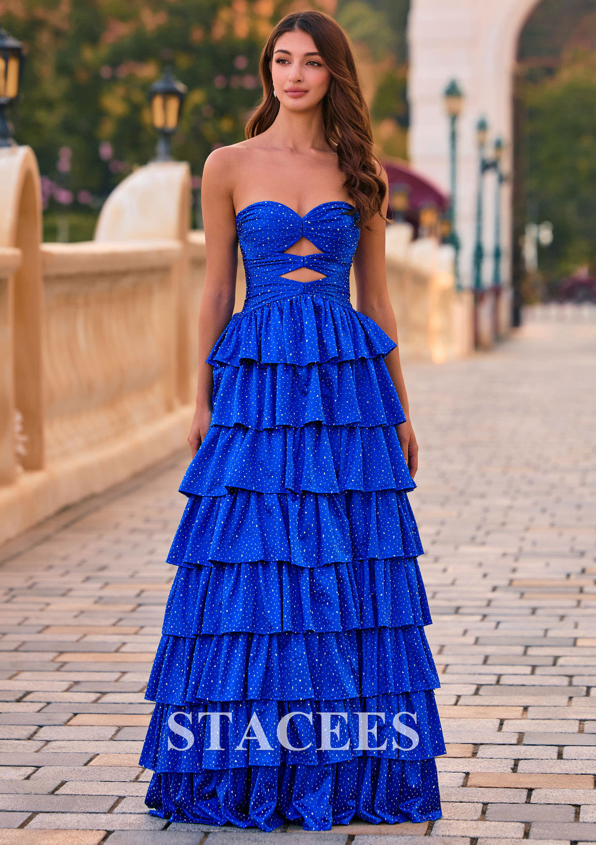 Azul Real Vestido línea a cuello de corazón seda como el satén hasta el suelo vestido de graduación - STACEES