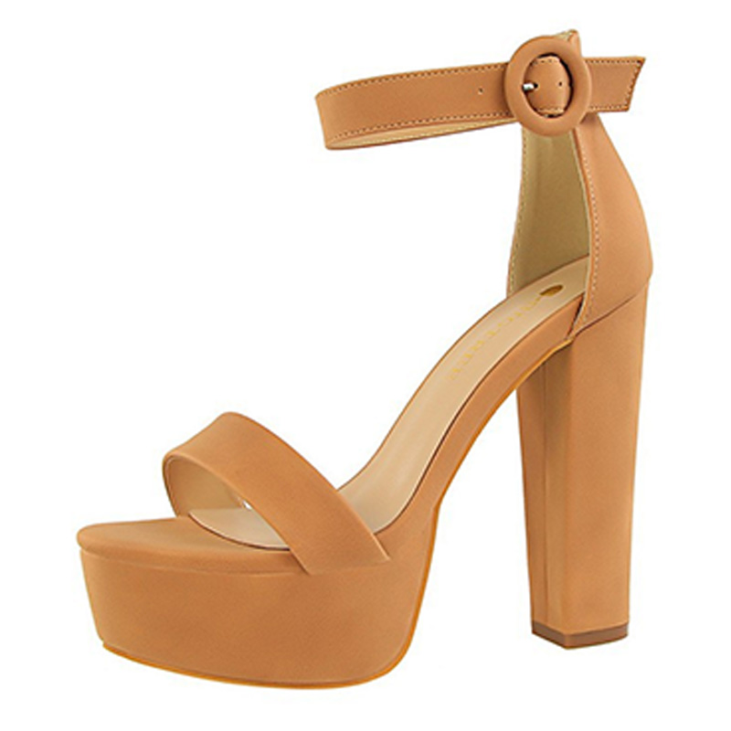 Camel Round Toe Heels Suede with Ankle Strap Buckle Women's Graduation Prom Shoes - STACEES
