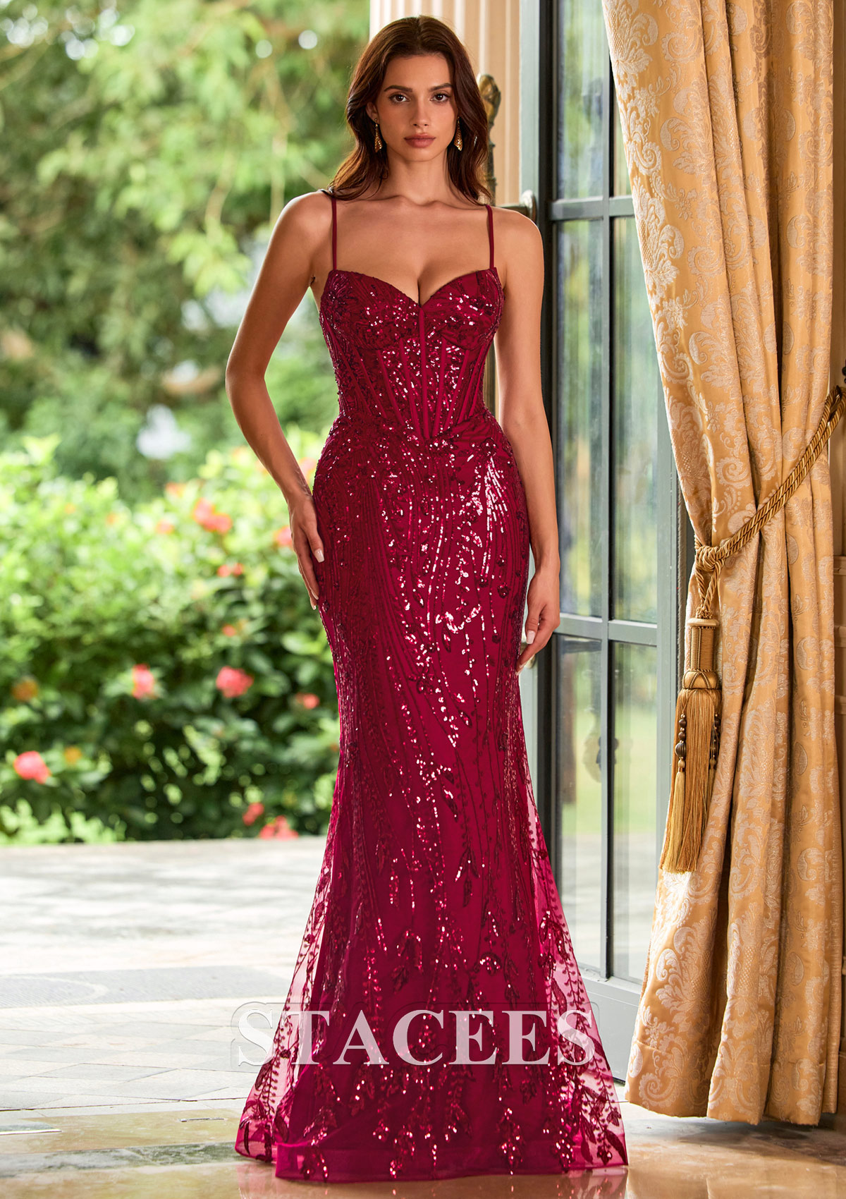 corset back mermaid prom dress Mermaid Gown with Corset Back CD2219  Sparkly Gowns