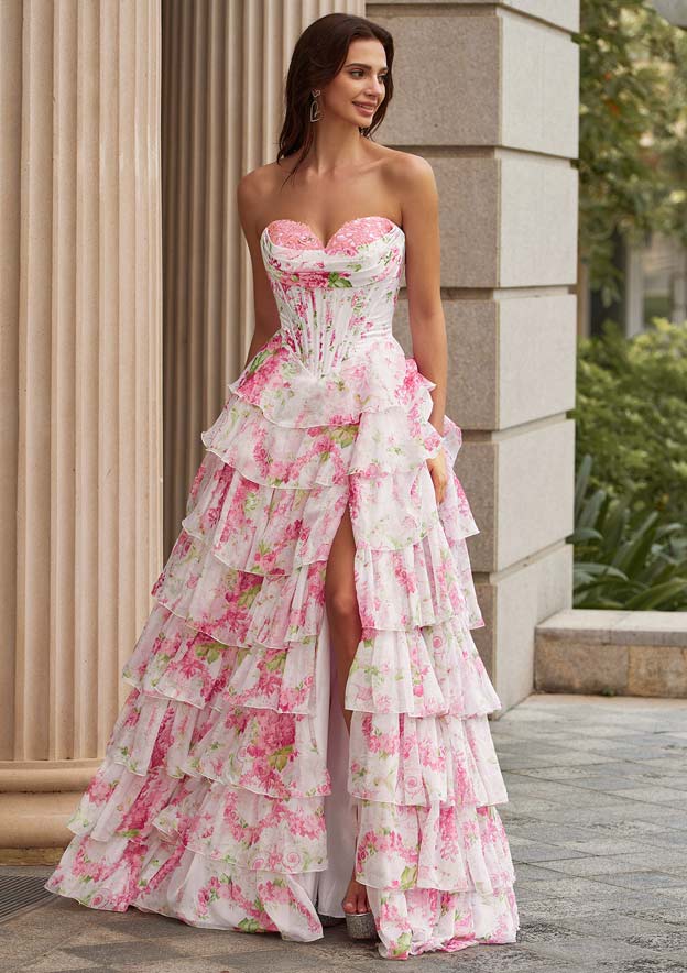 flowers for prom dress Light Blue Long A-Line Prom Dress with Flowers Sky Blue / Small