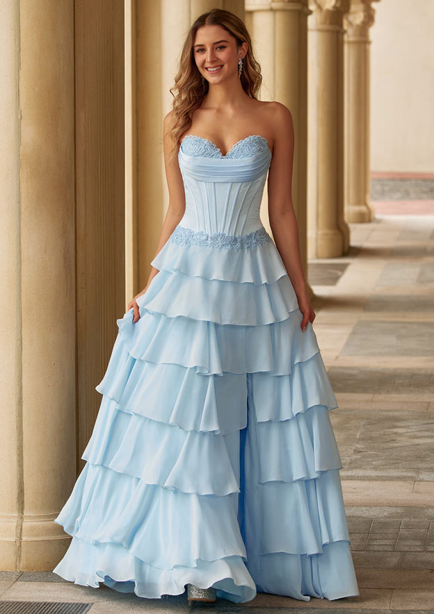 blue chiffon strapless dress Zapaka Women Dusty Blue Chiffon Long Bridesmaid Dress Neck Scarf A Line Strapless Wedding Guest Dress, Grey Blue / US14