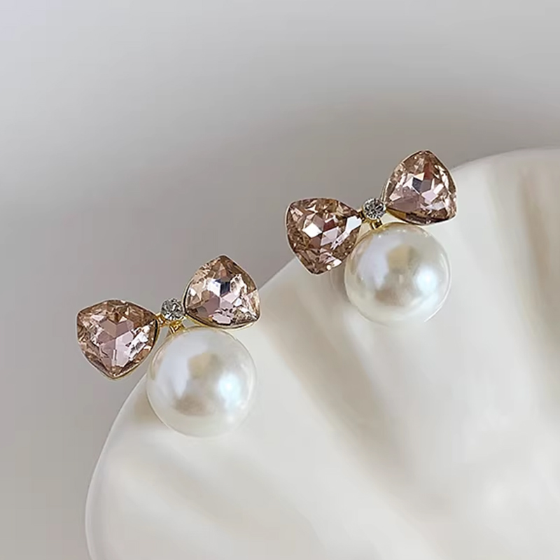 Pendientes exquisitos de plata S925 con cristal artificial y perlas de imitación para mujer