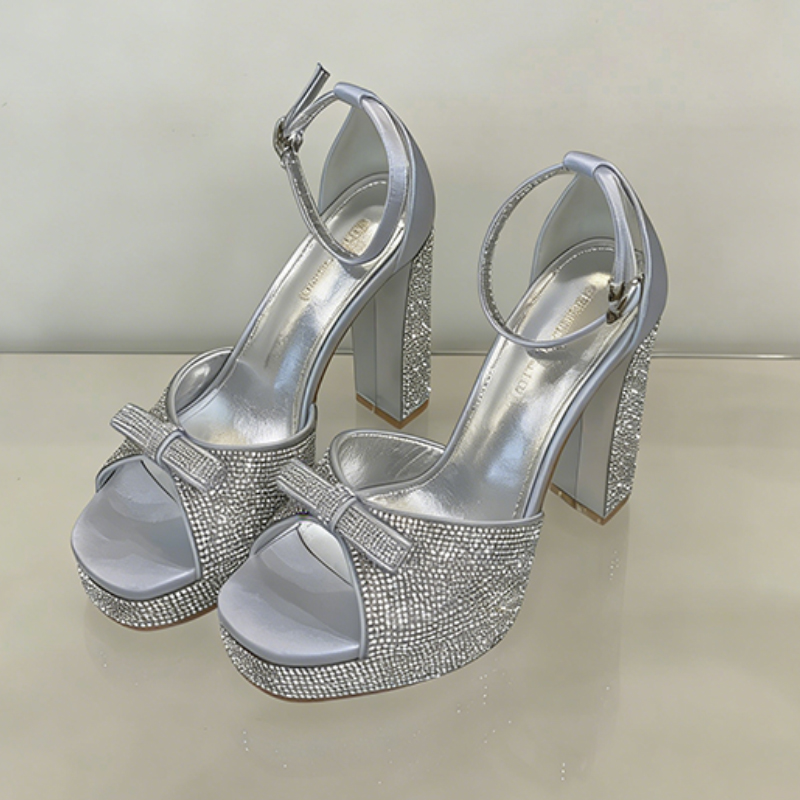 Argent Femmes cuir microfibre talons à bout ouvert sandales occasion spéciale chaussures de mode - STACEES
