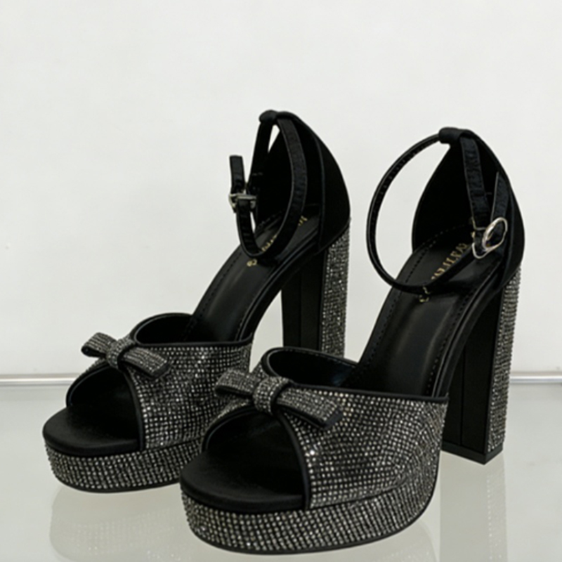 Noir Femmes cuir microfibre talons à bout ouvert sandales occasion spéciale chaussures de mode - STACEES