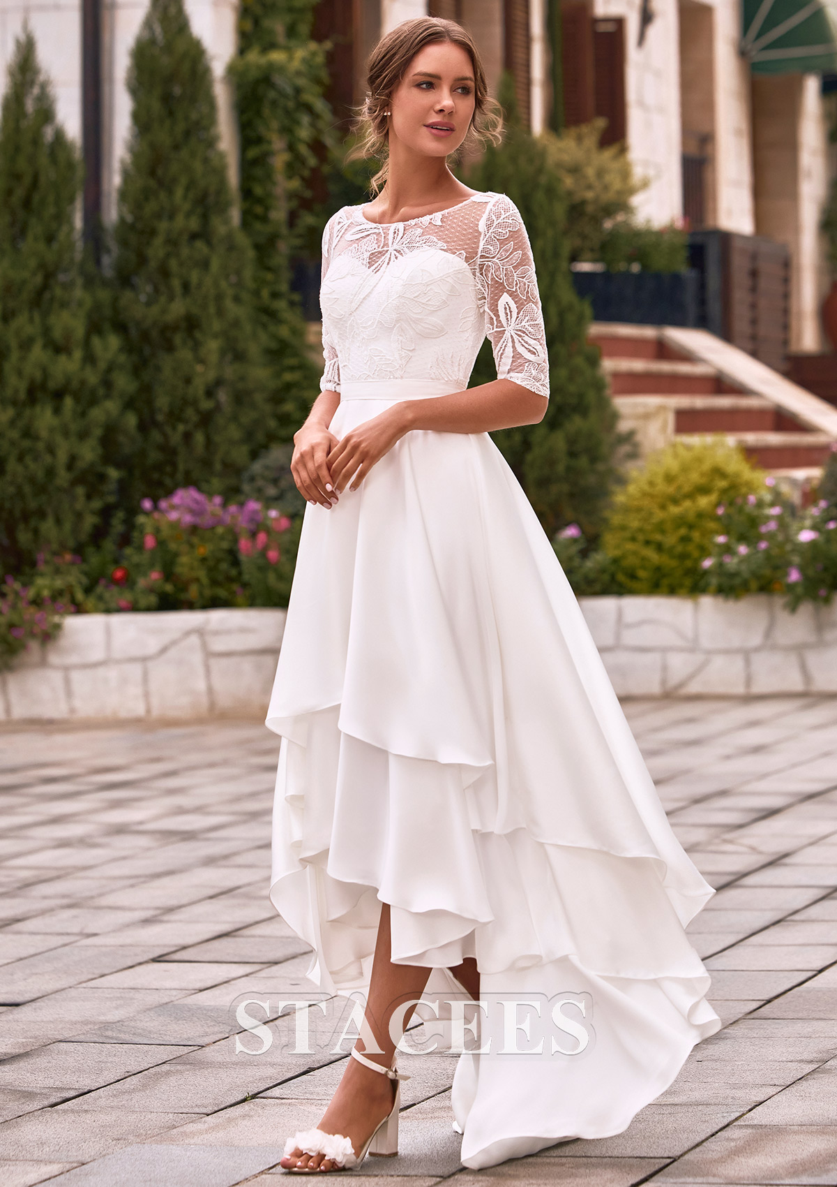 formal long sleeve high low dresses Leely Women White A-Line High-Low Party Dress Wrap V Neck Long Sleeves Formal Dress