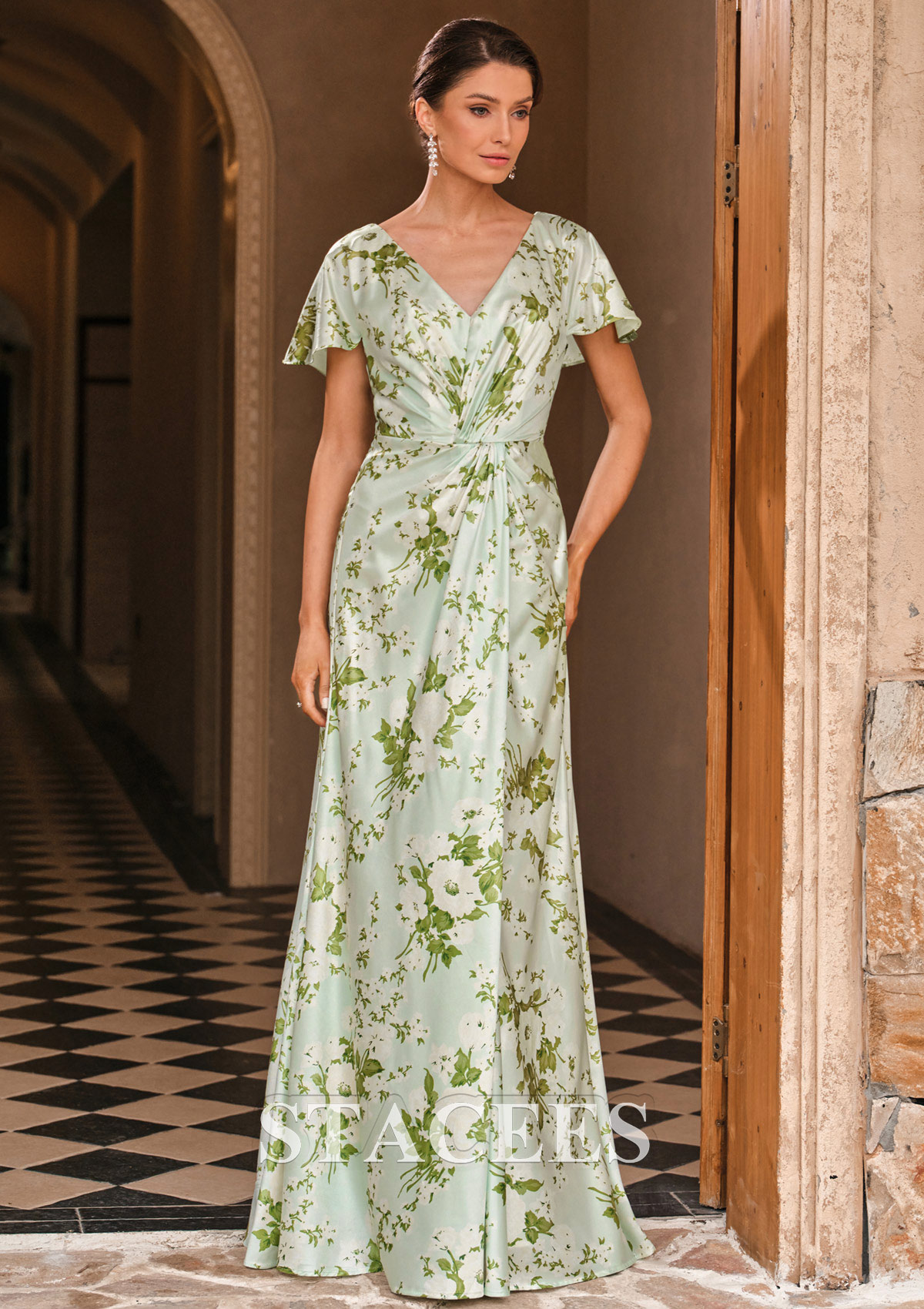 satin dress floral - Black very fitted at natural waist Emerald Green Floral Print Satin