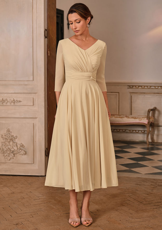3 4 sleeve v neck cocktail dress V-Neck 3/4 Sleeve MOB Formal Dress