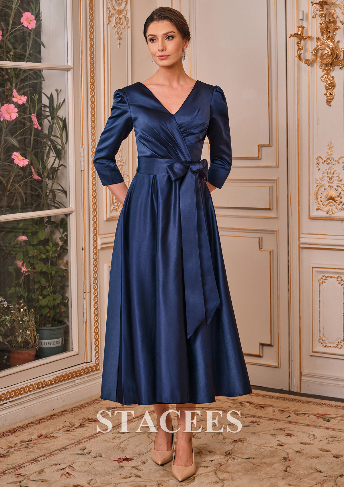 tea length navy blue mother of the bride dress Jovani 39427 A Line Short Lace Wedtrend Women Sheath Wedding Party