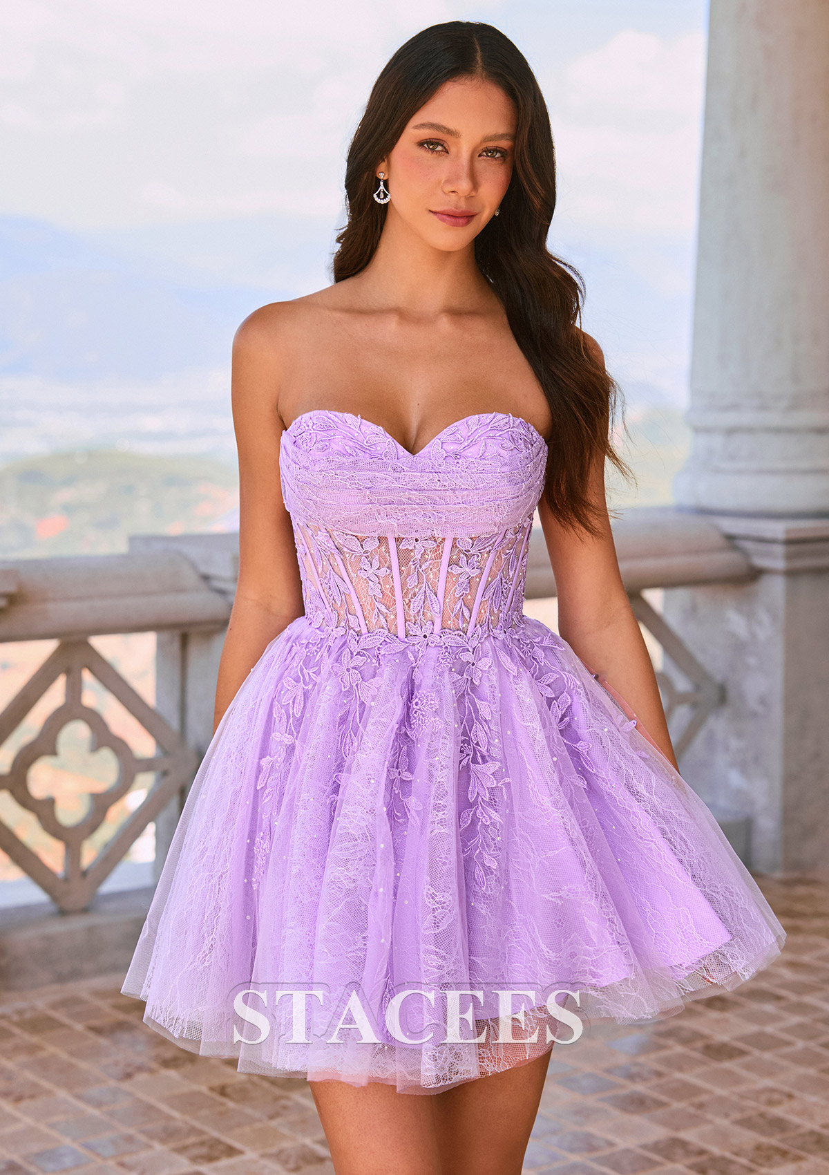 Lila Vestido línea a cuello de corazón tul corto/mini vestido para homecoming
