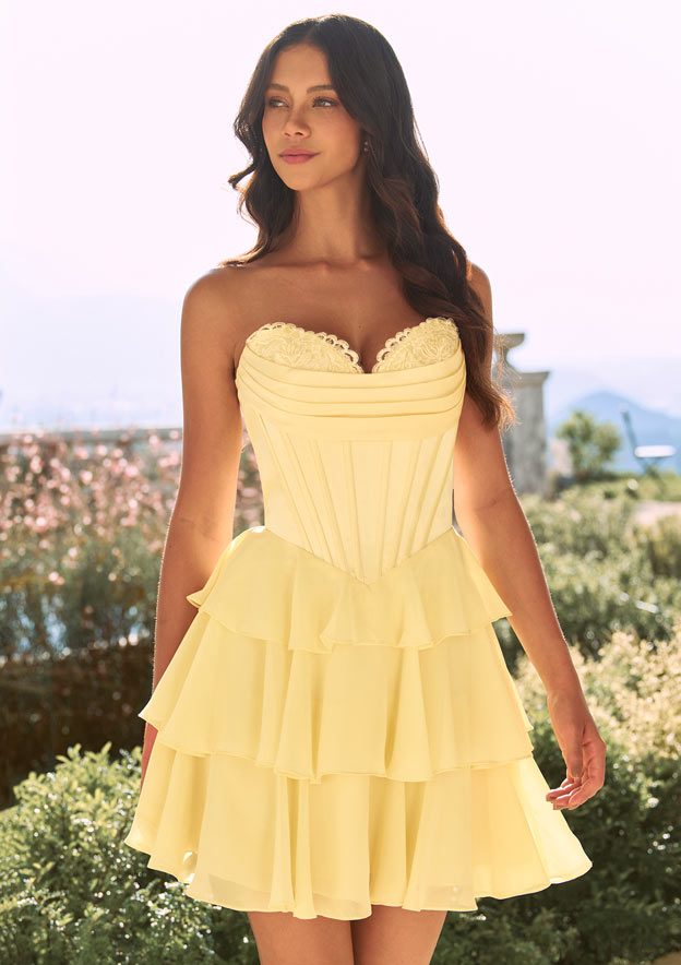 homecoming yellow dress Dresses,Sexy Cocktail Dresses,Short Homecoming MACloth V Neck Short Prom Homecoming Dress Yellow Wedding Party Formal Gown 10584Silhouette Yellow School Formal Dresses Short