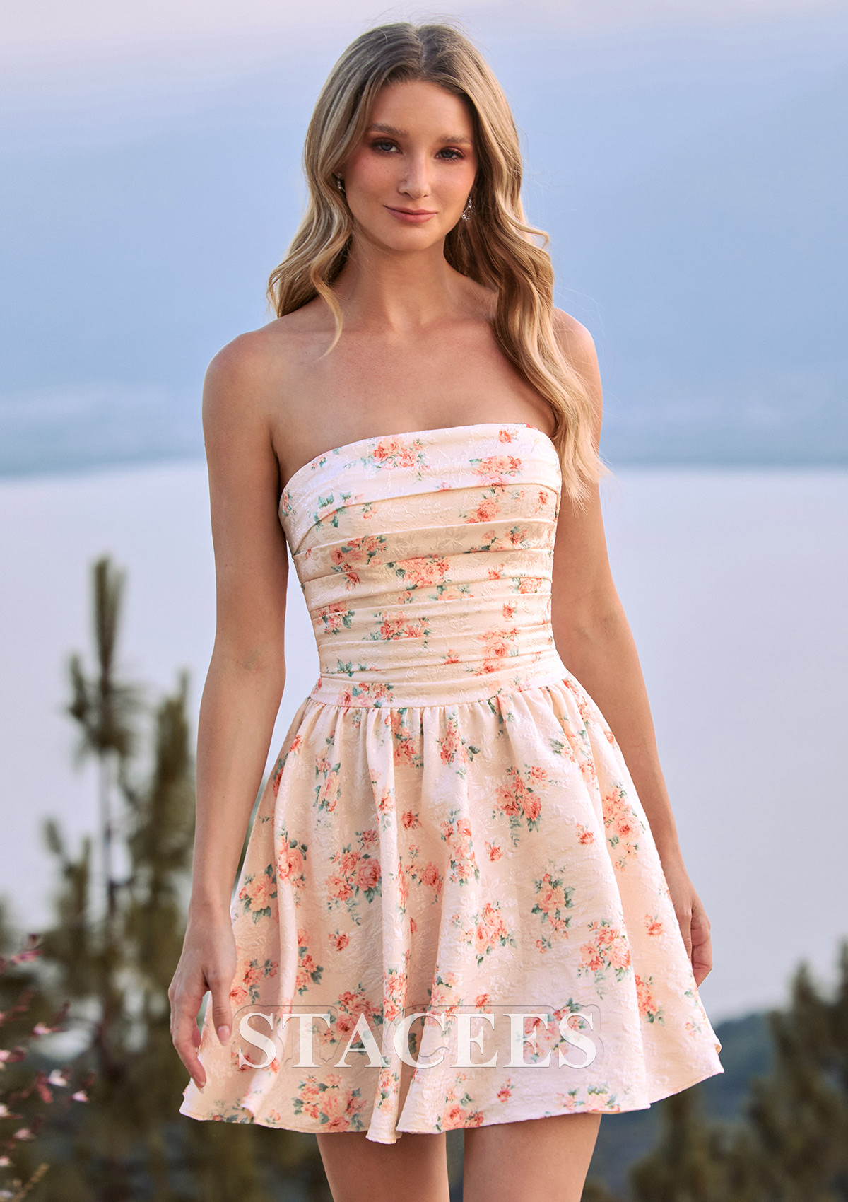 Comme Image Trapèze encolure carré jacquard courte/mini robe de fête de la rentré avec noeud papillon plissé - STACEES