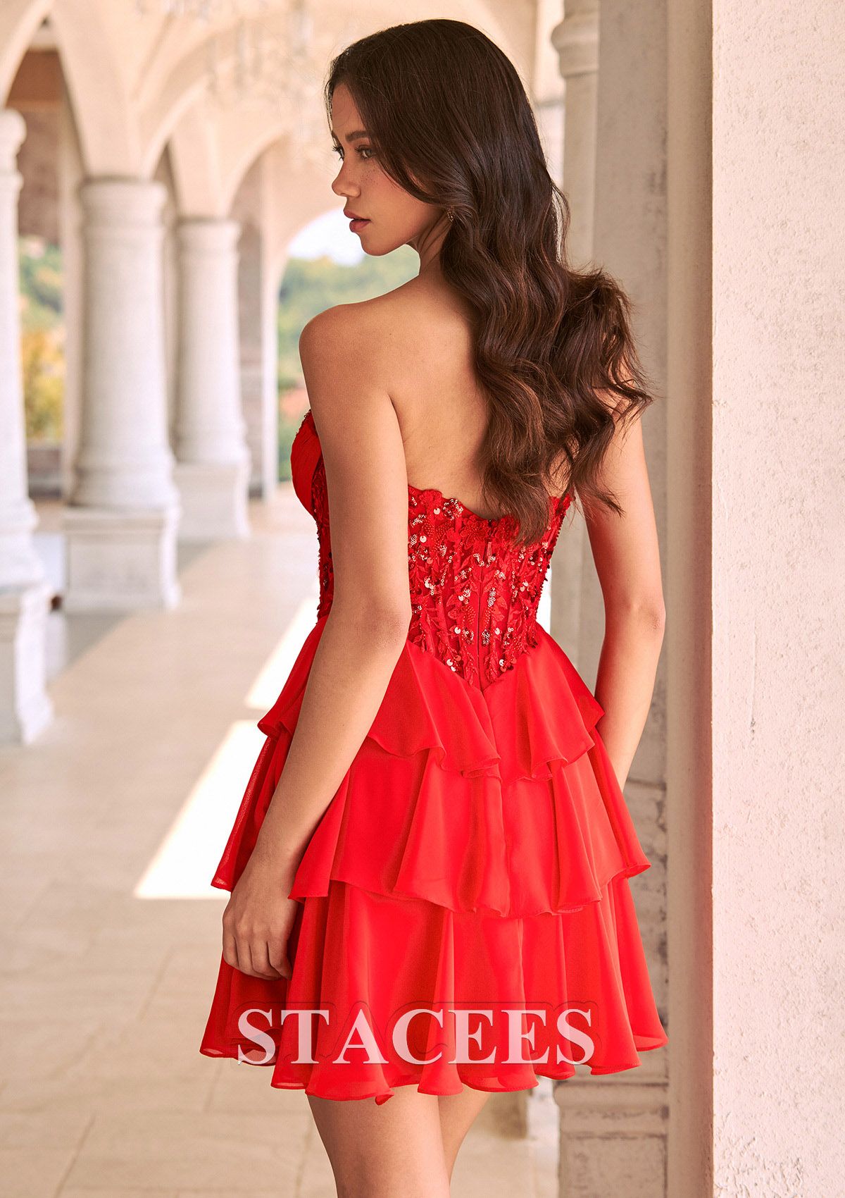 Rojo Vestido mini línea a de escote corazón en gasa para homecoming - STACEES