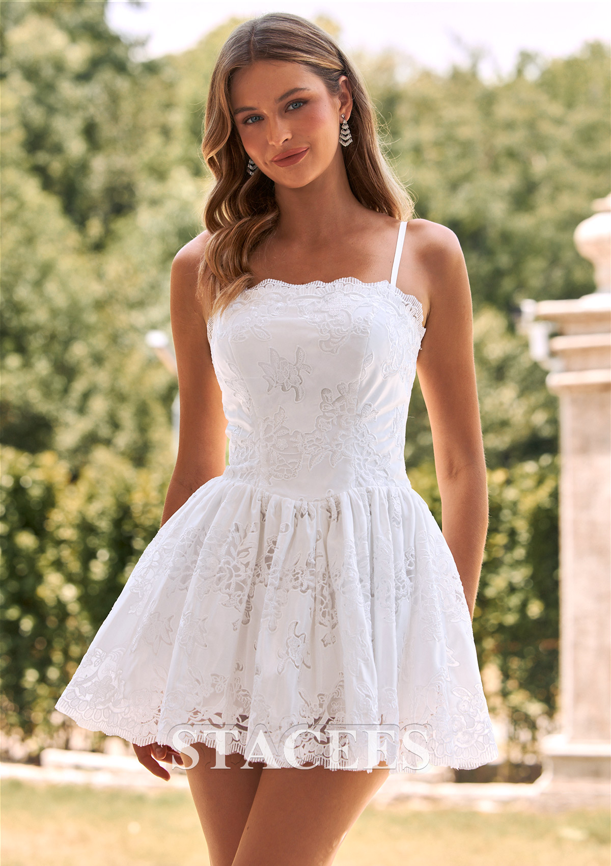 Ivory Floral Lace A Line Short Graduation Dress HOCO Gown - STACEES