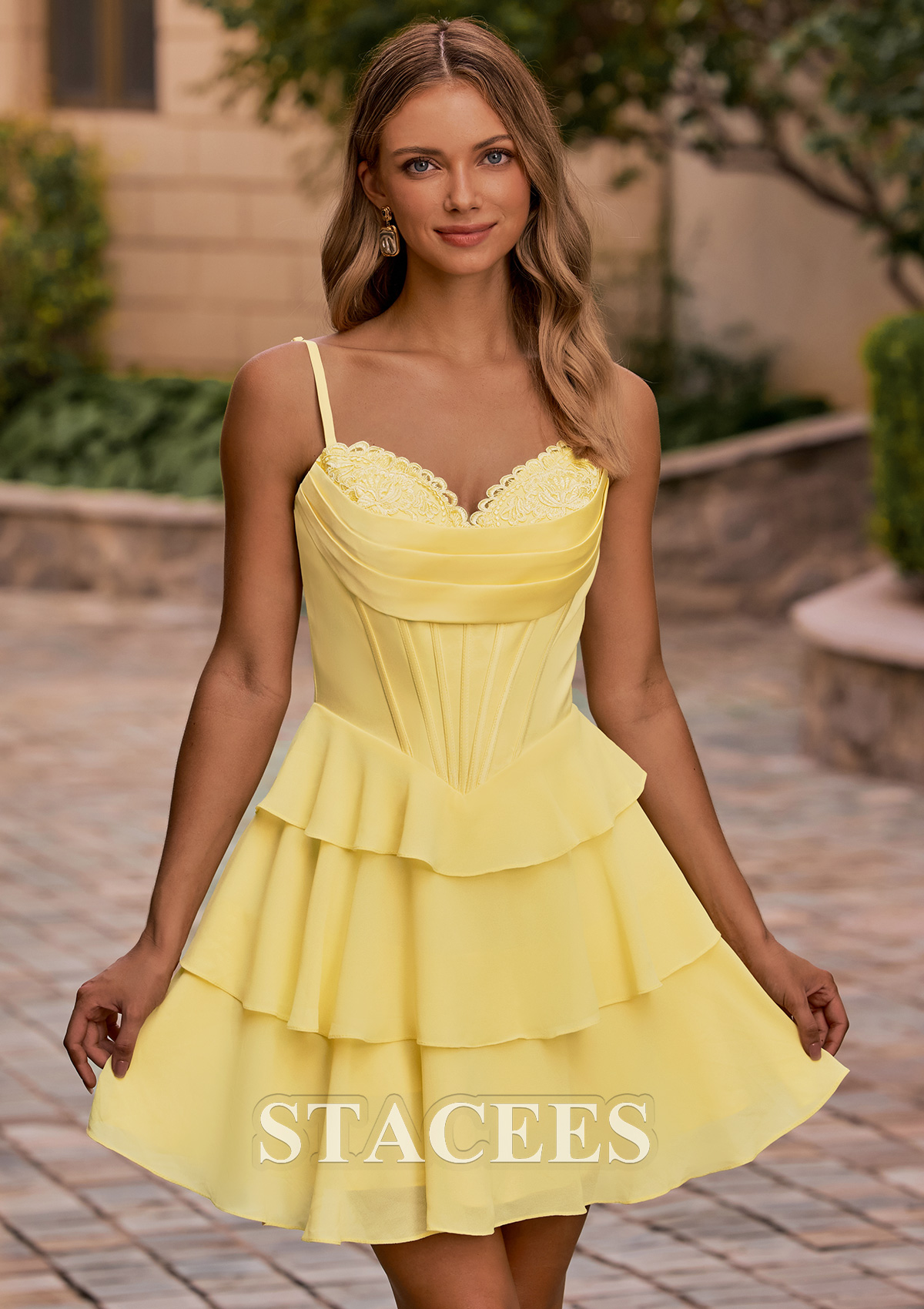 Narciso Vestido línea a escote drapeado gasa corto vestido para homecoming - STACEES