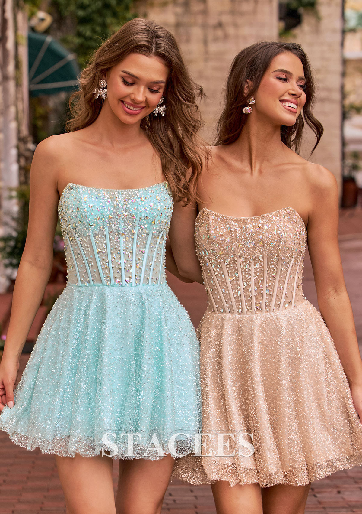 Bleu Robe trapèze carrée paillettes courte/mini robe de fête de la rentrée avec perles strass - STACEES