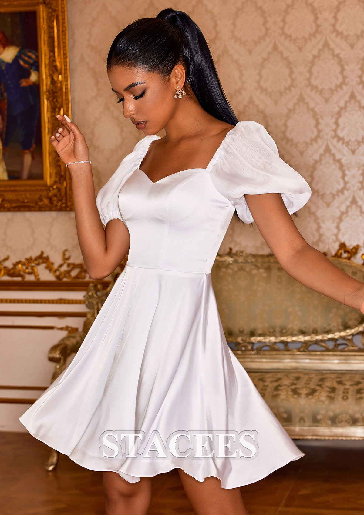 short white dress with big bow on back Maria Pearl Detail Mini Brown Cocktail Dresses For pdp_merge_tall-high-waist-flare-dress-pants-black Color:Teal/Gold Zipper Back Embellishment