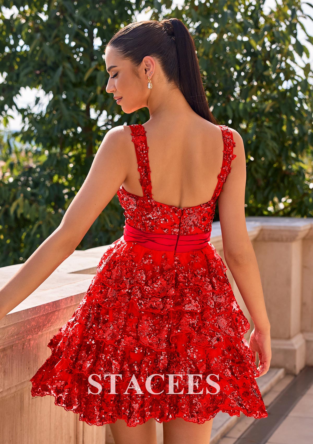Rouge Robe trapèze cache coeur tulle courte/mini robe de fête de la rentrée - STACEES
