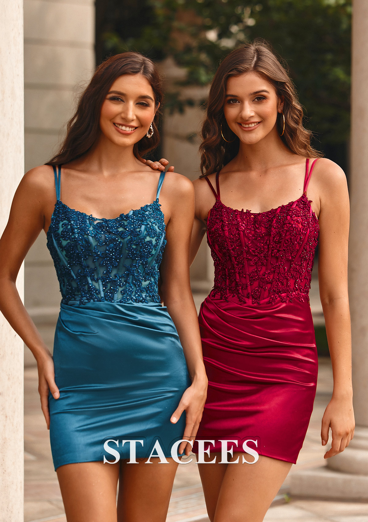 Sarcelle Fourreau col en v courte/mini robe de fête de la rentrée - STACEES