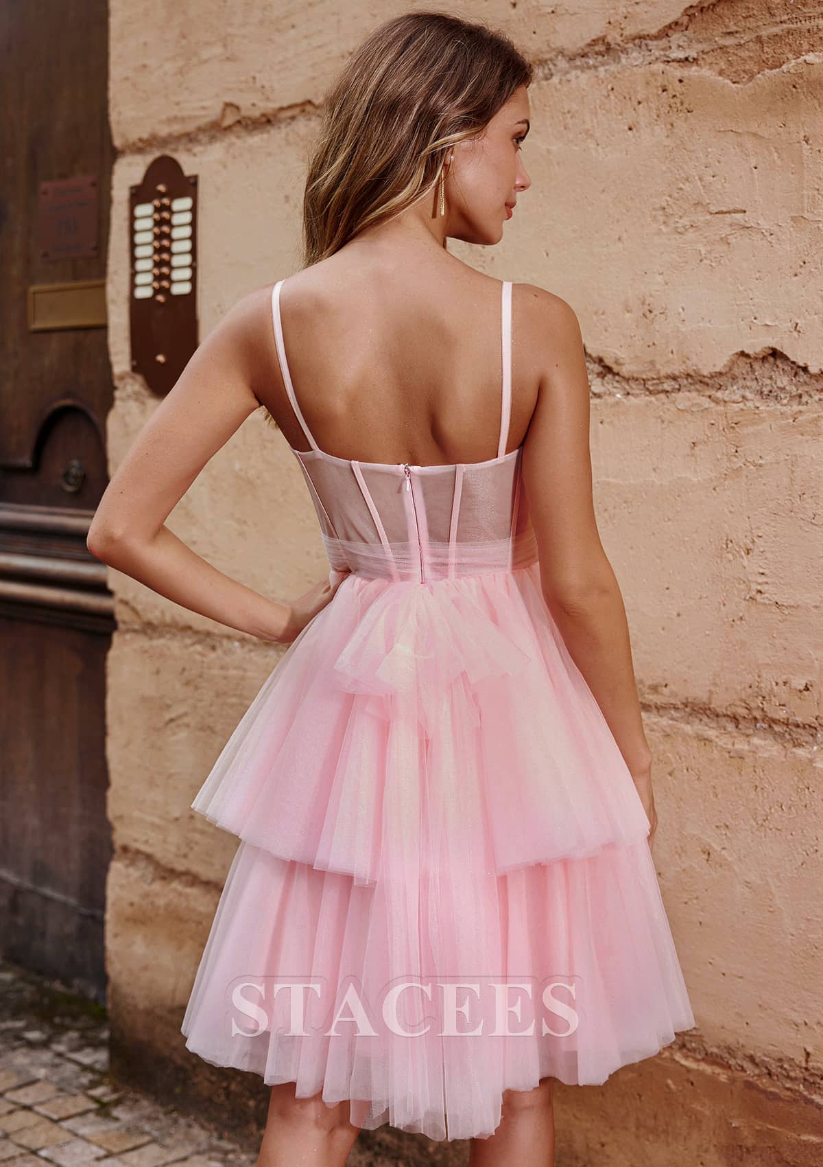 Blushing Pink A-line Sweetheart Sleeveless Short/Mini Tulle Homecoming Dress with Ruffles - STACEES