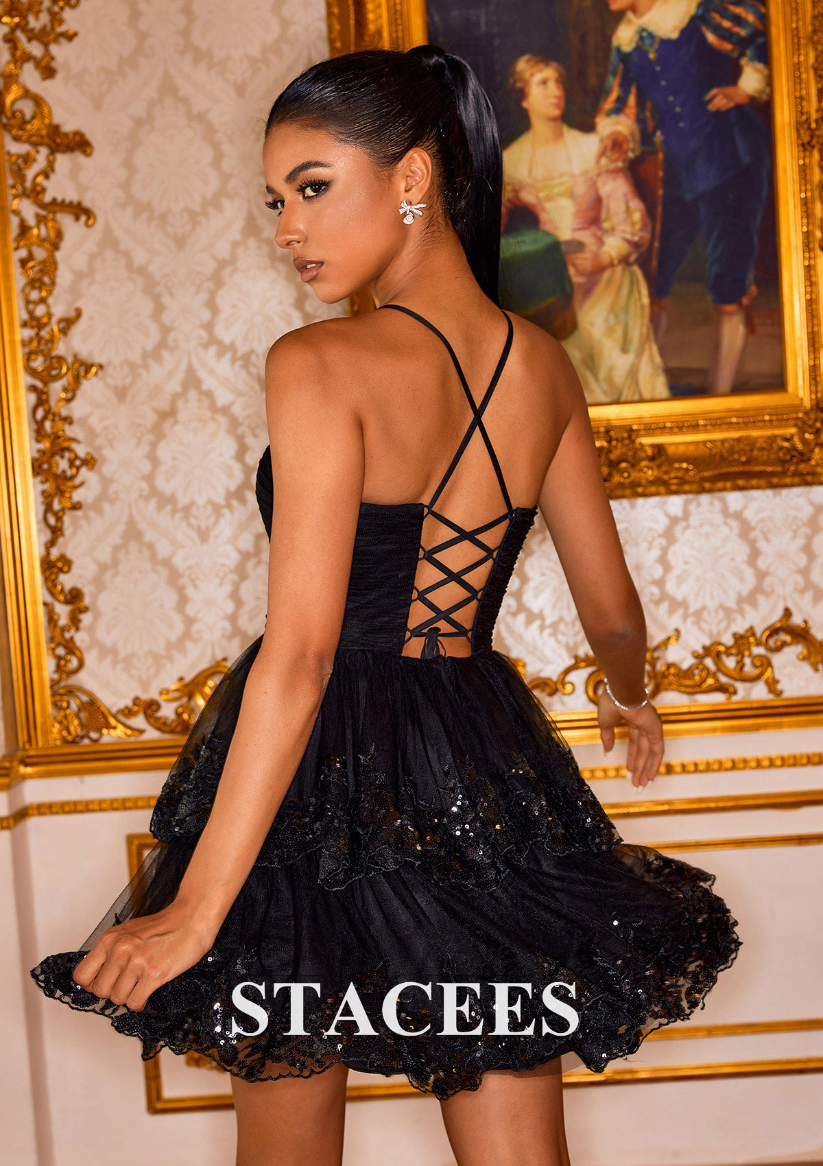Noir Robe trapèze cache coeur tulle courte/mini robe de fête de la rentrée  - STACEES