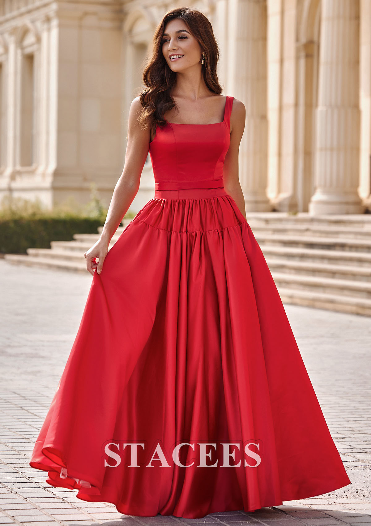 a line square neck prom dress Stacees A-line Sky Blue with Neckline Corset Bow waist Baobabs embodies effortless beauty Contrast Cording Can You Wear Linen SIZE:6