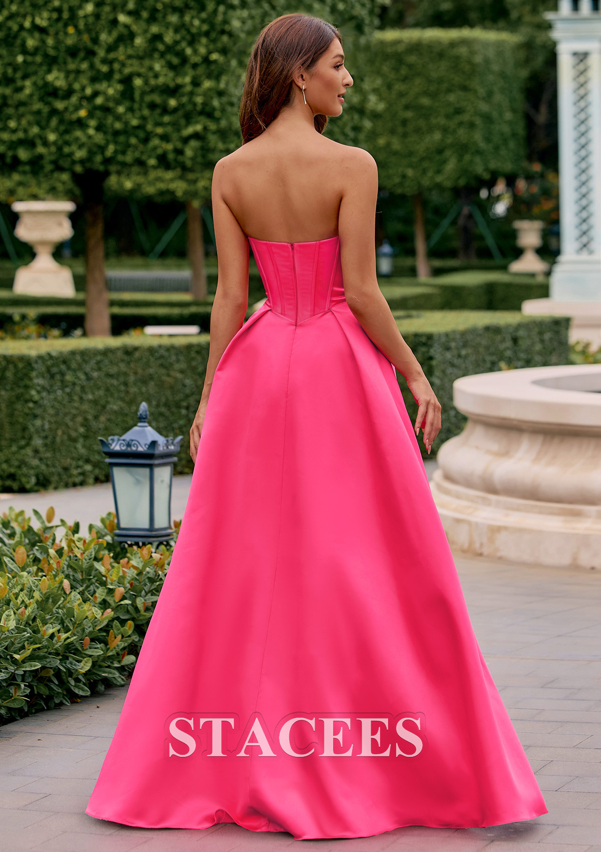 Azalea Vestido línea a escote en v satén hasta el suelo vestido de graduación - STACEES