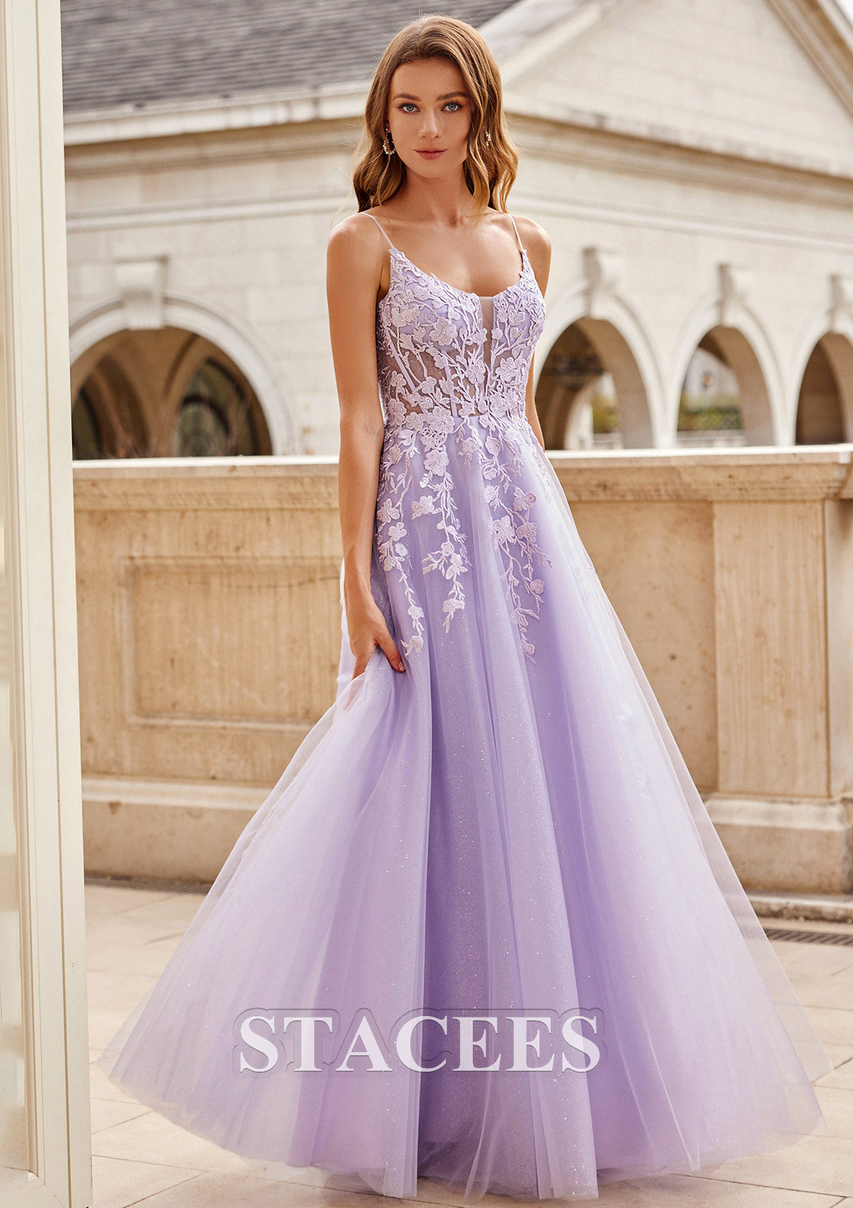 Lilas Robe trapèze princesse scoop tulle traîne balayage robe de bal - STACEES