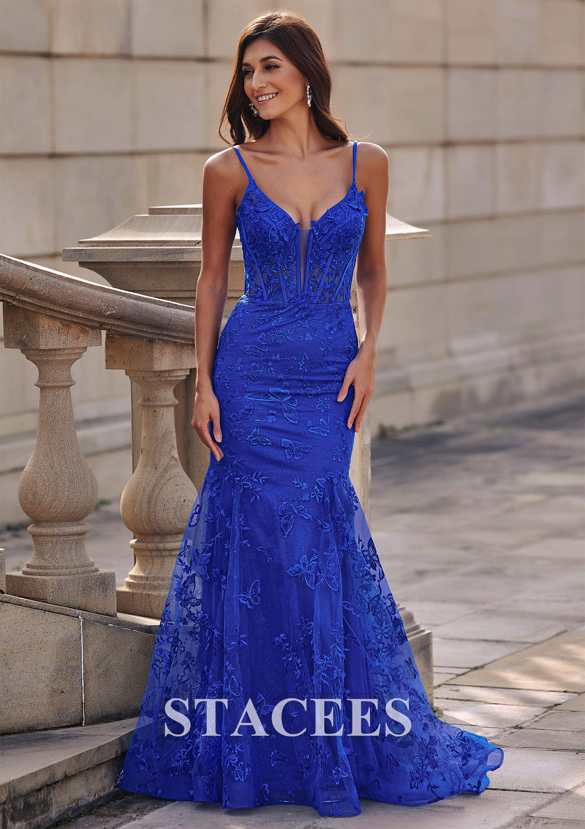 dark blue fishtail prom dress Trumpet/Mermaid V Neck Lace Sweep Train with Glitter S8374P - Prom Dresses Sweetheart mermaid