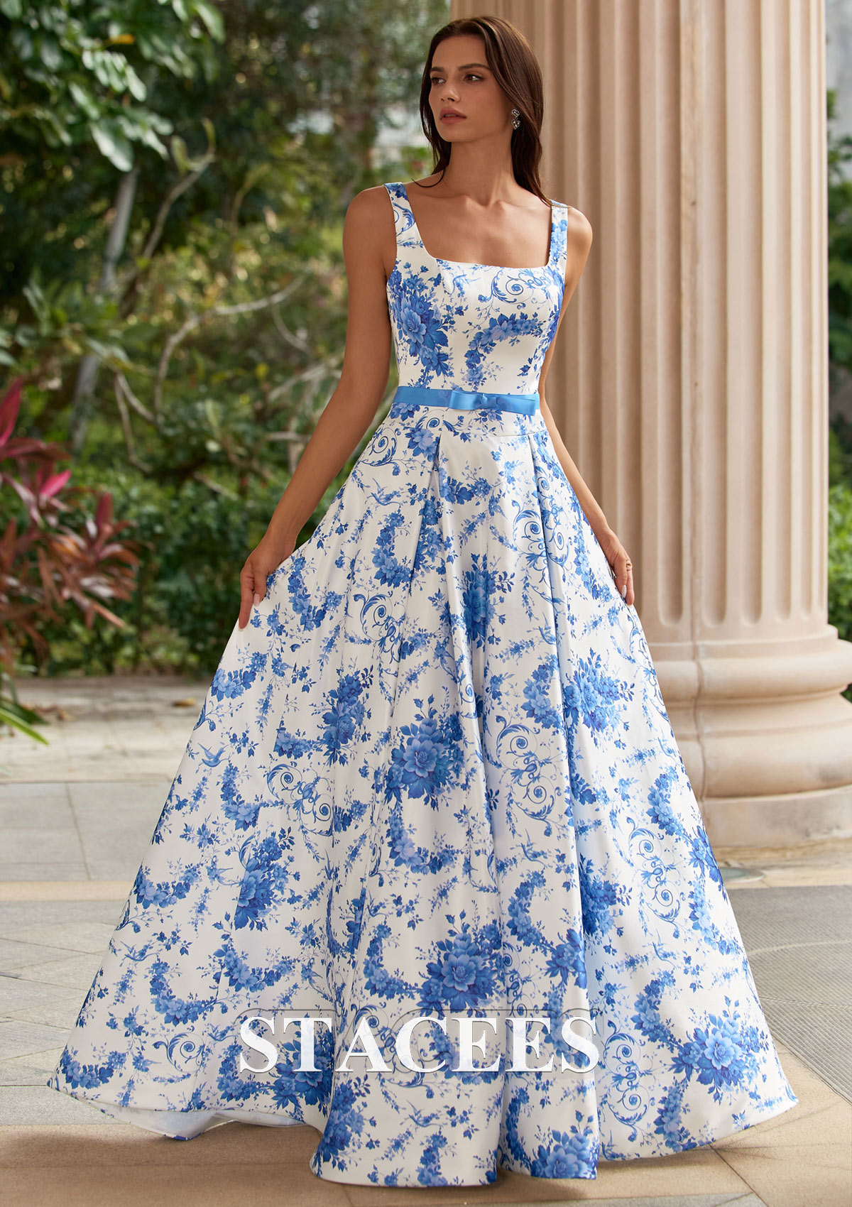 a line dress occasion Floral Print Satin A-Line Prom with Open Back and Sash S9050P - Prom Dresses The soft tulle skirt FabricFamily_FLORAL/PRINT Satin A-line Spaghetti Straps Color:Custom Color(Leave a note)