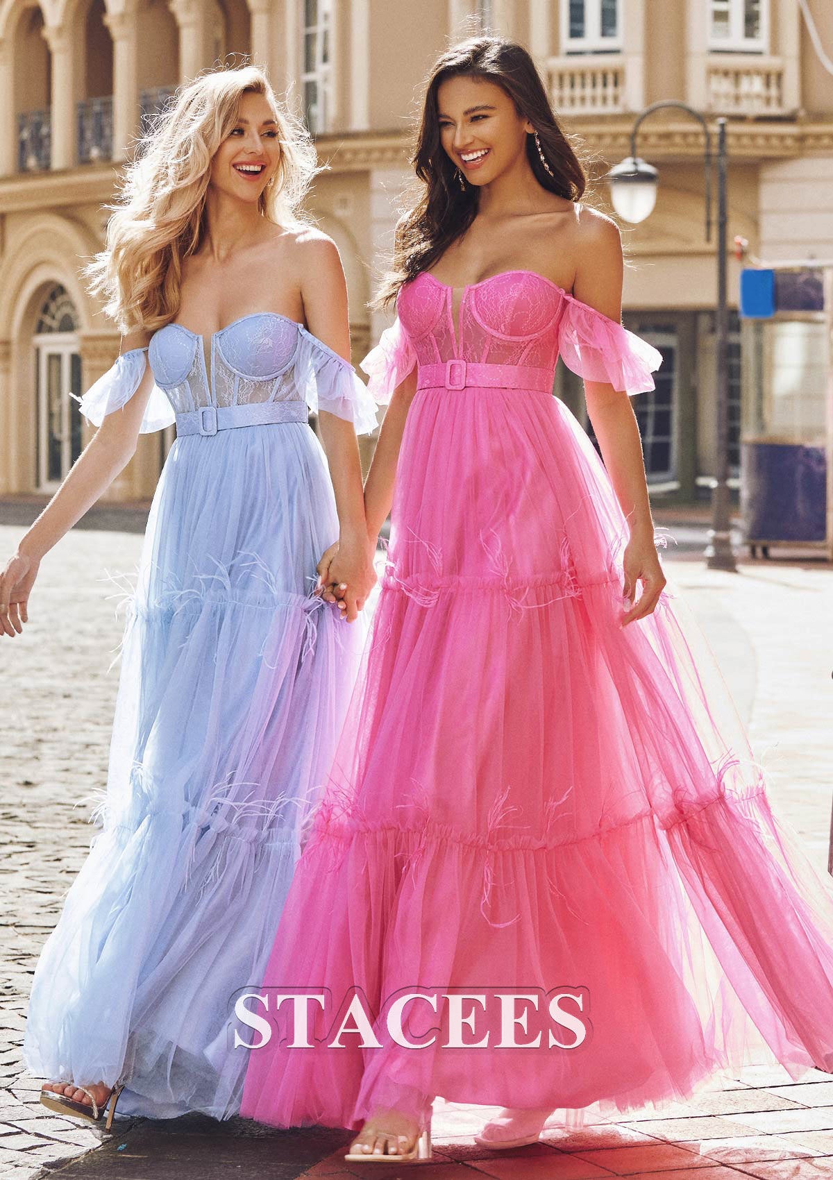 Sky Blue Vestido línea a cuello de corazón tul hasta el suelo vestido de graduación - STACEES