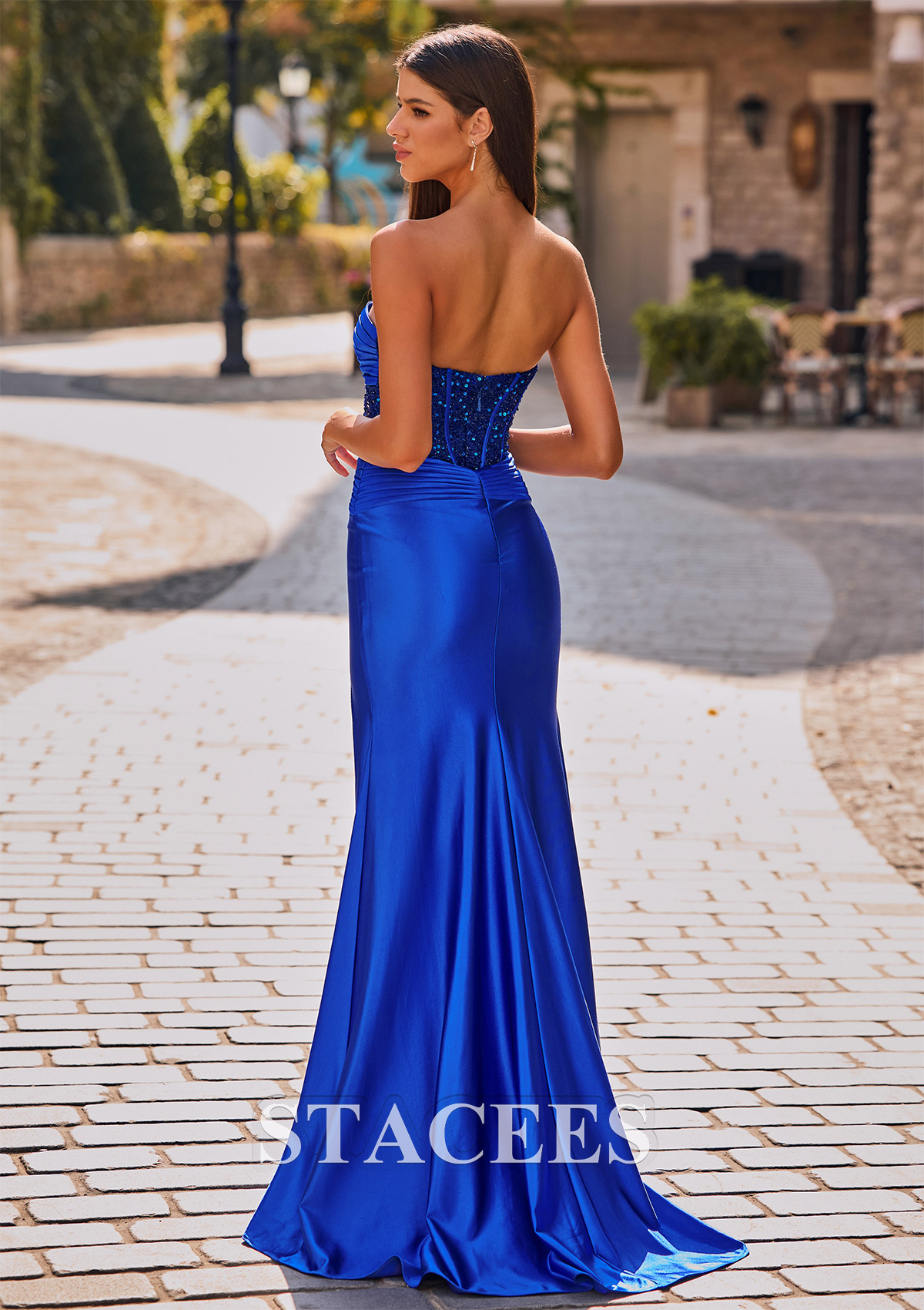 Azul Real Tubo cuello de corazón seda como el satén cola de barrido vestido de graduación - STACEES