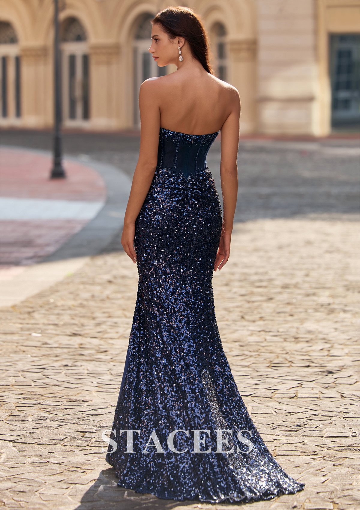 Stacees 2026 Mermaid Sequins Prom Dress with Strapless Sheer Corset Slit