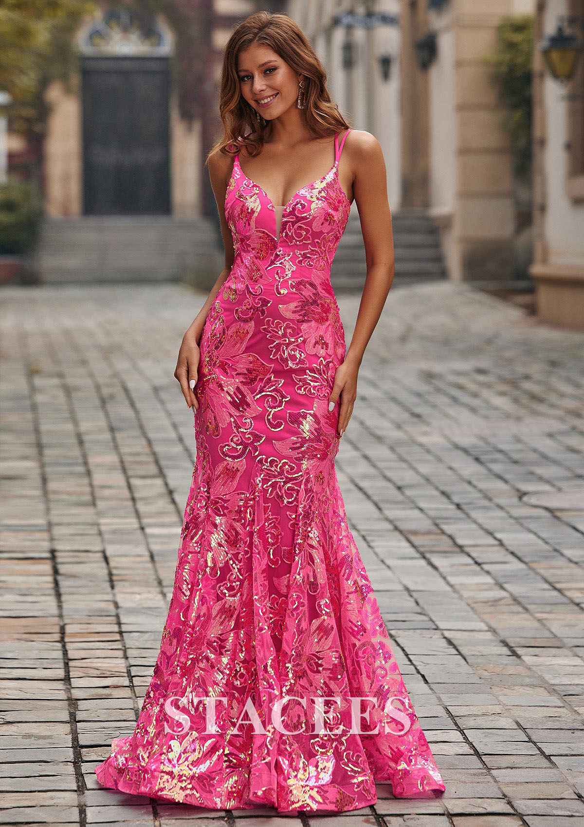 Trumpet/Mermaid V Neck Sequined Prom Dress S8283P - Prom Dresses