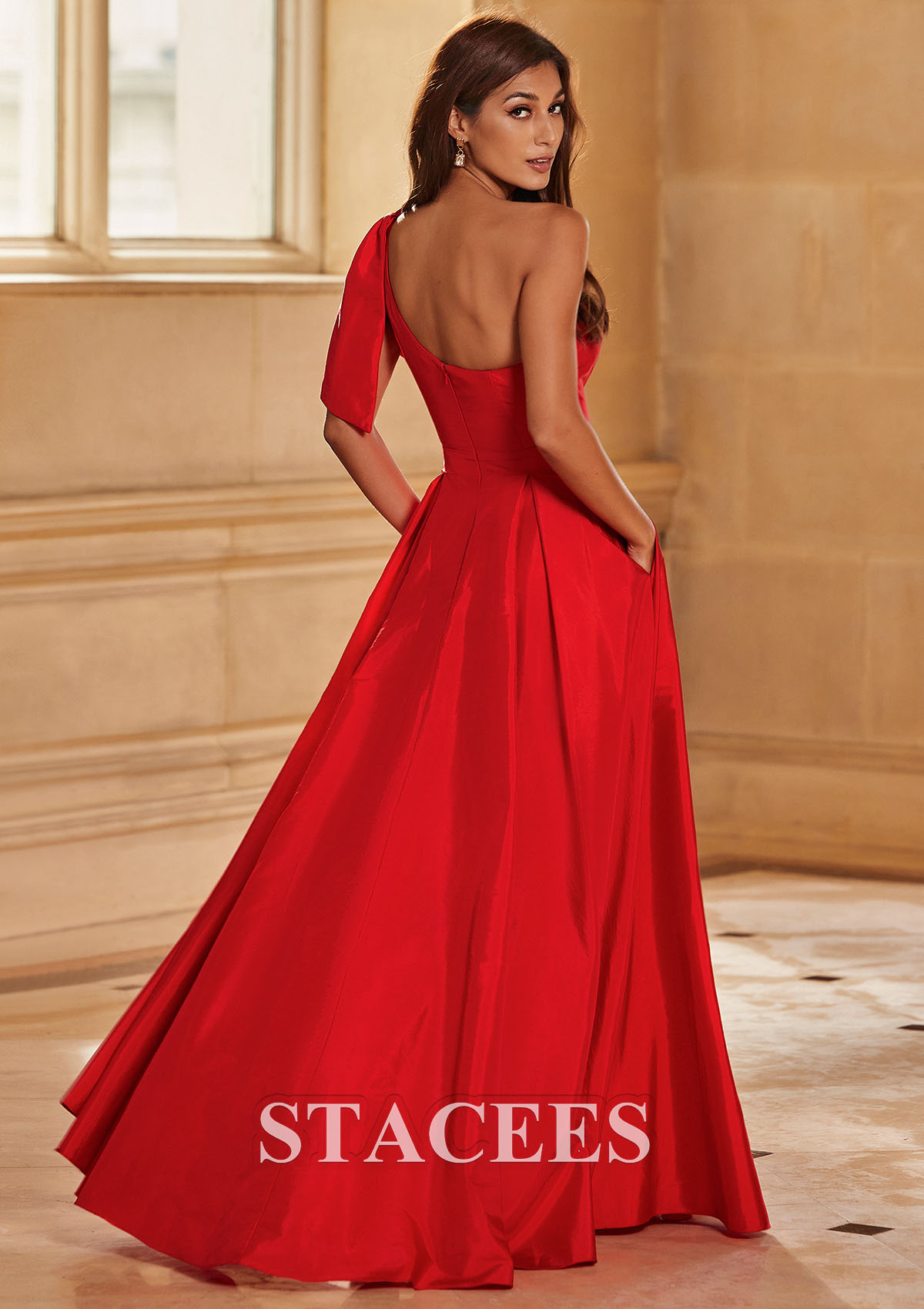 Red Vestido línea a un hombre tafetán hasta el suelo vestido de graduación - STACEES