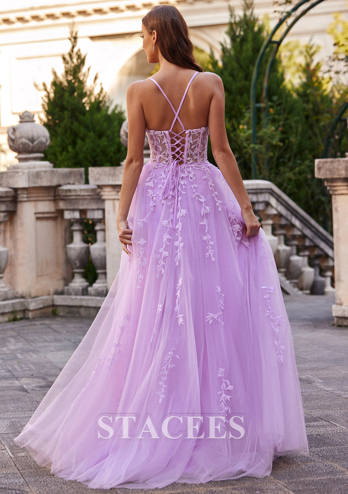Lilas Robe trapèze princesse carrée tulle traîne balayage robe de bal - STACEES