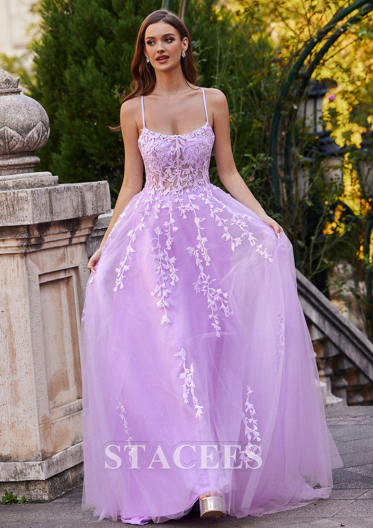 Lilas Robe trapèze princesse carrée tulle traîne balayage robe de bal - STACEES