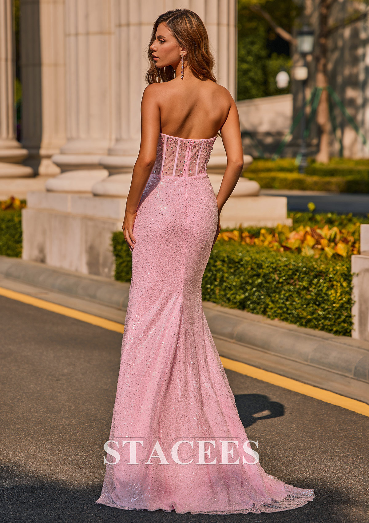 Rose Bonbon Trumpette/Sirène cache coeur tulle traîne balayage robe de bal  - STACEES