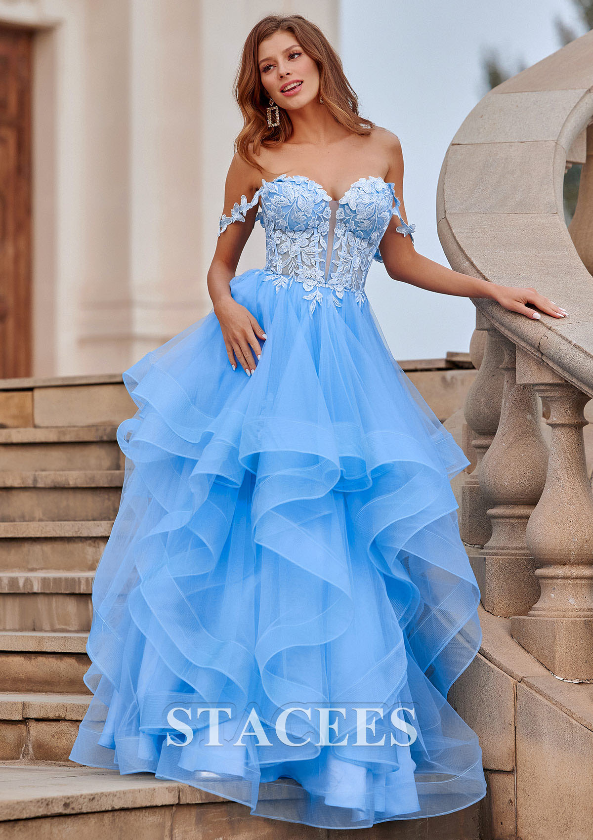 As picture Trapèze princesse épaule dénudée tulle ras du sol robe de bal  - STACEES