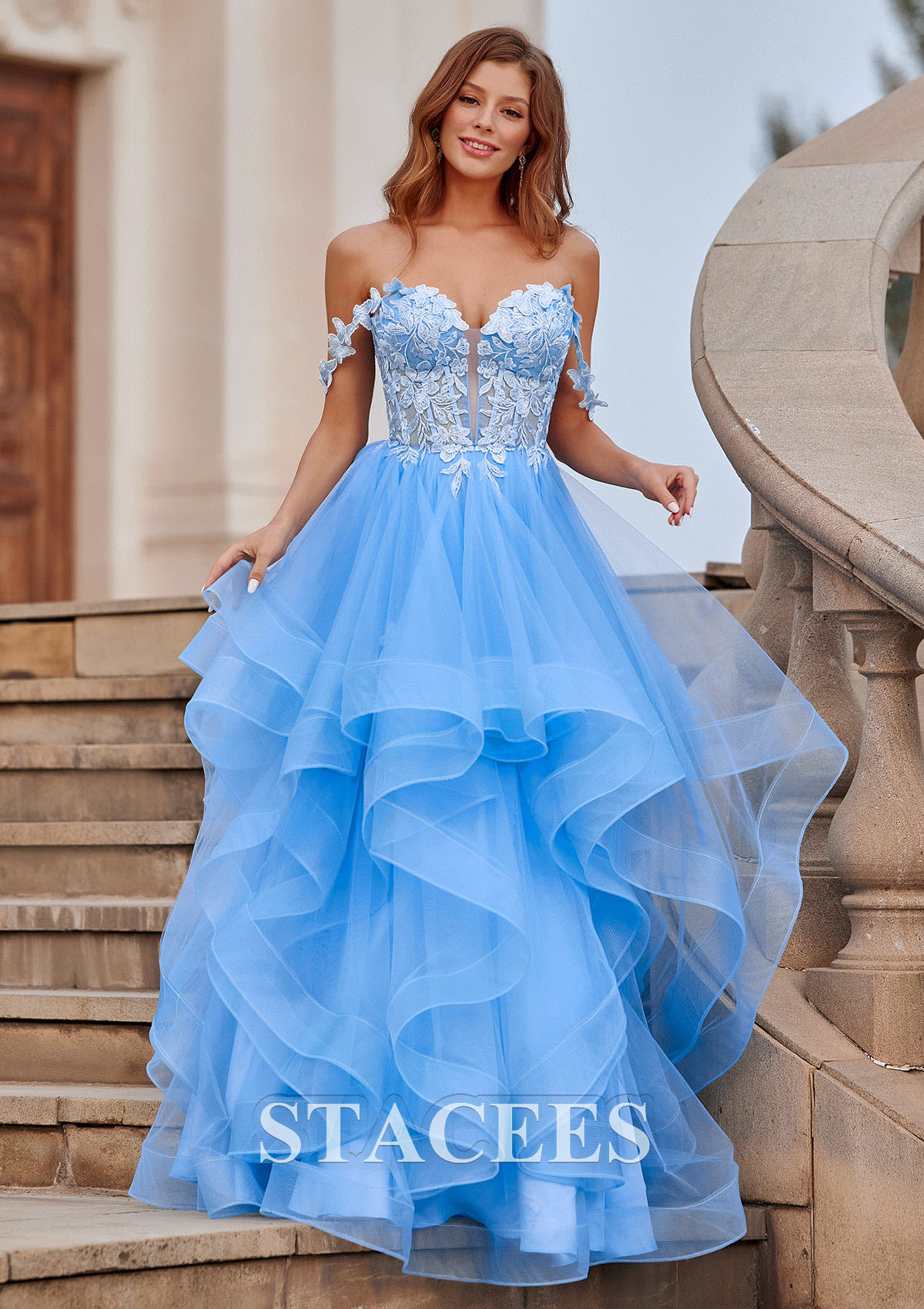 As picture Trapèze princesse épaule dénudée tulle ras du sol robe de bal  - STACEES