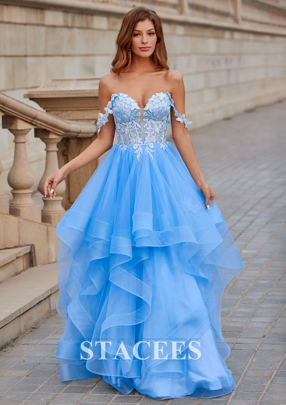 As picture Trapèze princesse épaule dénudée tulle ras du sol robe de bal  - STACEES