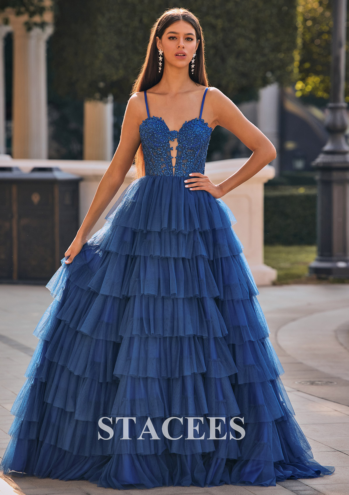 As Picture A-line Sweetheart Corset Ruffled Tulle Prom Dress with Spaghetti Straps - STACEES